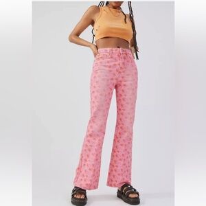 UO BDG Jeans HIGH WAIST Flare PAINTED FLORAL Cotton Pink Colored Denim NWT